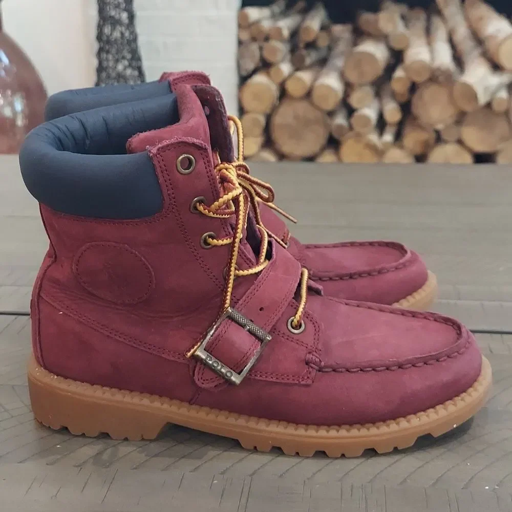 Polo Ralph Lauren Burgundy Leather Lace-Up Fall Boots Sz 4